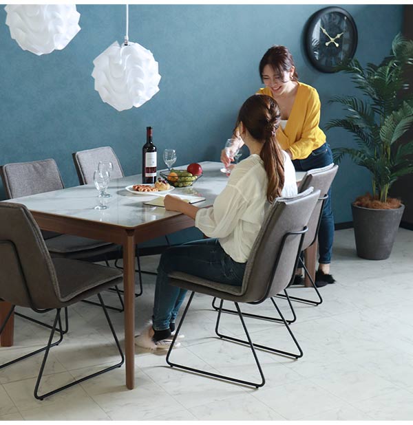 ダイニングテーブルセット,6人掛け,大理石柄,レザー,グレー