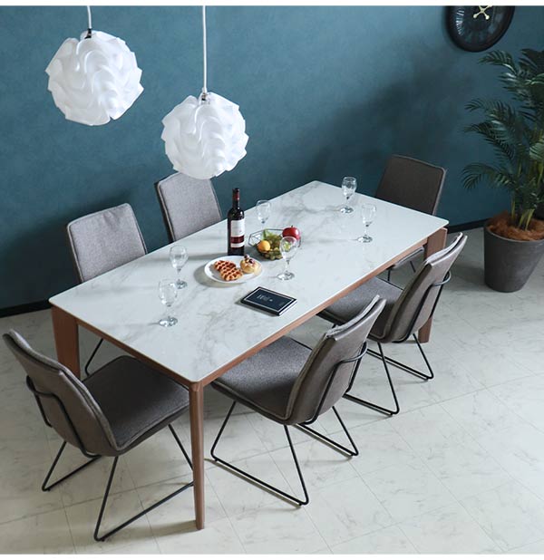 ダイニングテーブルセット,6人掛け,大理石柄,レザー,グレー