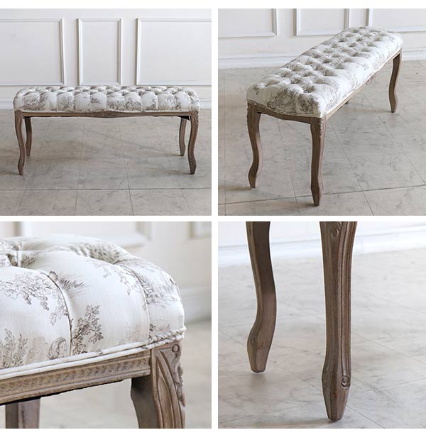 フレンチインテリア ベンチスツール Toile de Jouy｜おしゃれ 
