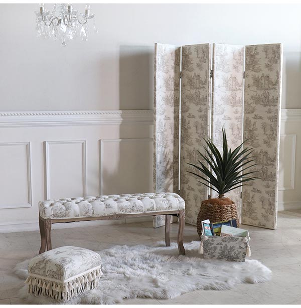 フレンチインテリア ベンチスツール Toile de Jouy｜おしゃれ 