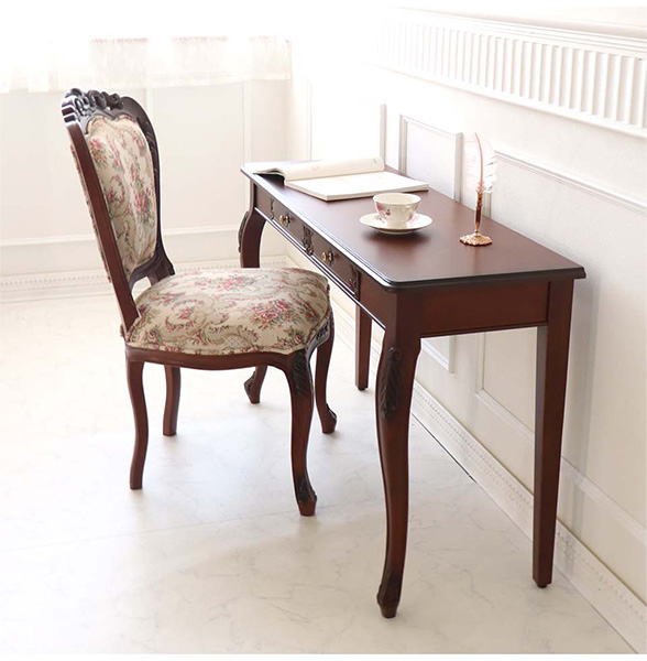 デスク 机 パソコンデスク 輸入家具 アンティーク調 木製 猫脚エミリア