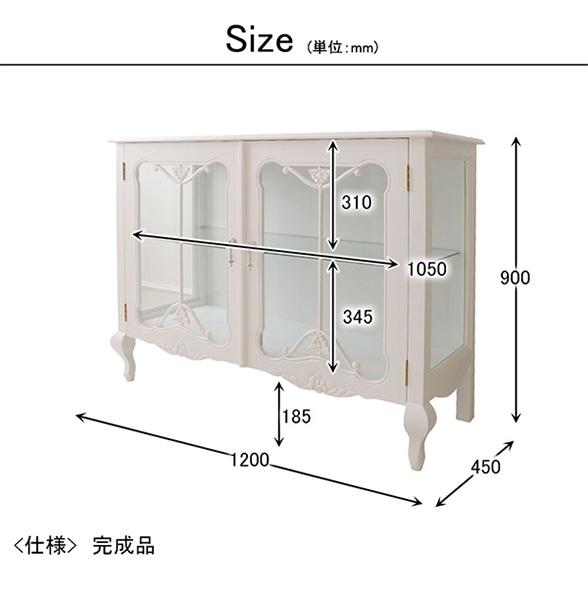 ヨーロピアンロココ調の白家具キャビネット、輸入家具の猫脚が美しいショーケースのようなサイドボード-7