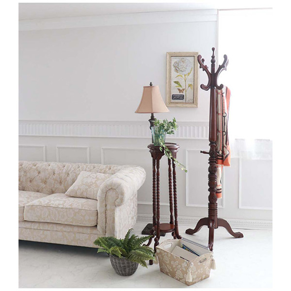 ポールハンガー ハンガーラック 玄関収納 木製 スリム おしゃれ ブラウン アンティーク