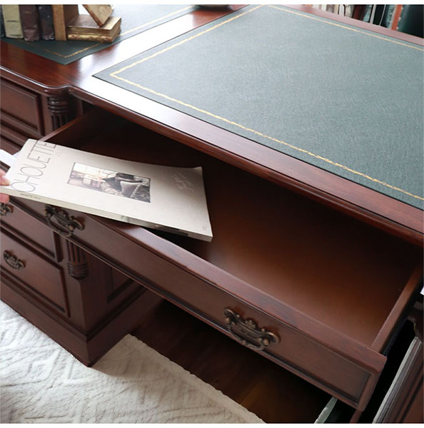 デスク 机 おしゃれ 収納 アンティーク調 プレジデントデスク エグゼクティブデスク 社長デスク 180cm ブラウン-15