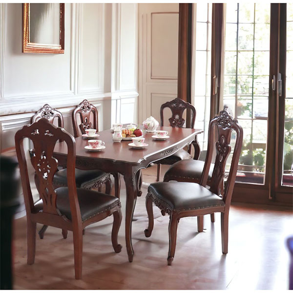 猫脚がおしゃれな英国調のダイニングセット 6人掛け アンティーク調 ブラウン  茶色 クィーンアン 輸入家具 6人掛け-1