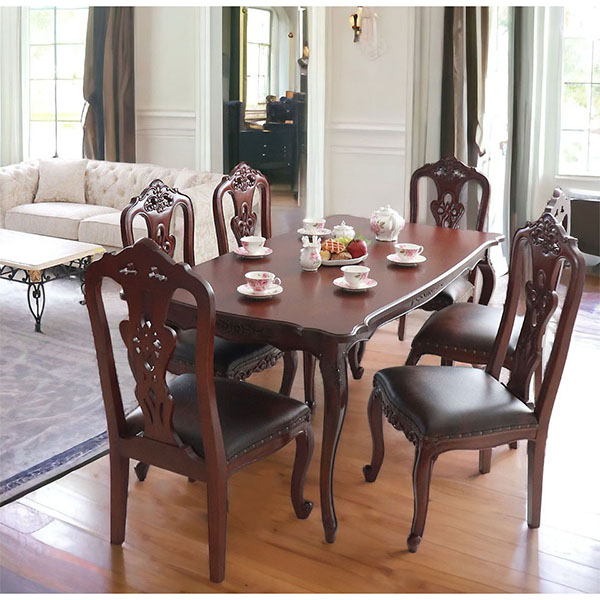 猫脚がおしゃれな英国調のダイニングセット 6人掛け アンティーク調 ブラウン  茶色 クィーンアン 輸入家具 6人掛け-6