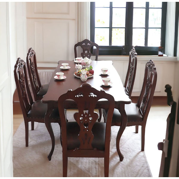 猫脚がおしゃれな英国調のダイニングセット 6人掛け アンティーク調 ブラウン  茶色 クィーンアン 輸入家具 6人掛け-9