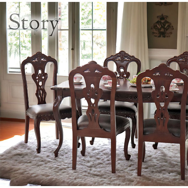 猫脚がおしゃれな英国調のダイニングセット 6人掛け アンティーク調 ブラウン  茶色 クィーンアン 輸入家具 6人掛け-13
