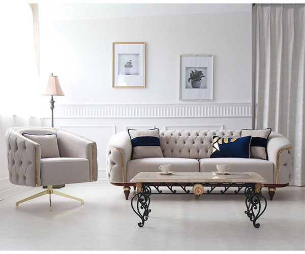 輸入家具らしい、おしゃれなクラシックデザインのソファベッドになる3Pソファ(ベージュ)