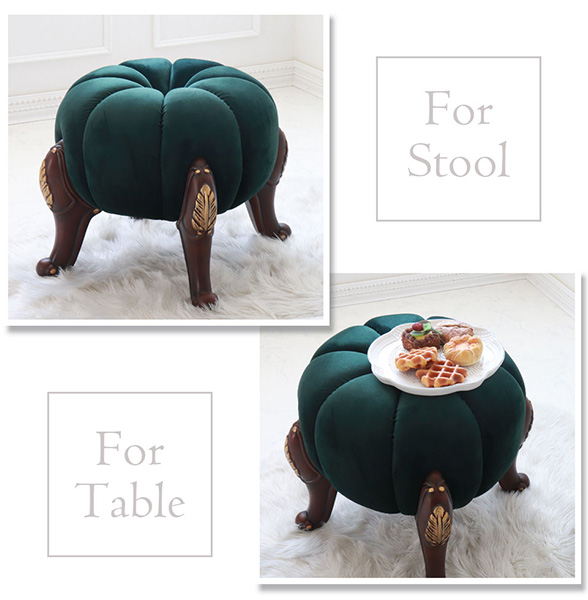 輸入家具らしい可愛いアンティーク風のかぼちゃのデザインのパンプキンスツール(グリーン)