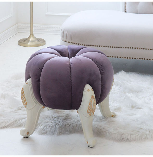 輸入家具らしい可愛いロココ調のかぼちゃのデザインのパンプキンスツール(パープル)