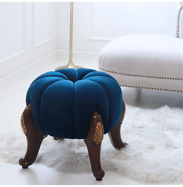 輸入家具らしい可愛いアンティーク風のかぼちゃのデザインのパンプキンスツール(ブルー)