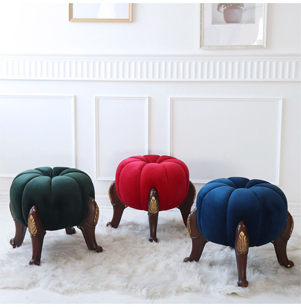 輸入家具らしい可愛いアンティーク風のかぼちゃのデザインのパンプキンスツール(ブルー)
