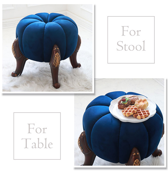輸入家具らしい可愛いアンティーク風のかぼちゃのデザインのパンプキンスツール(ブルー)