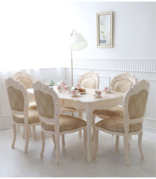 ダイニングテーブルセット 6人用 幅150 おしゃれ ヨーロピアンクラシック ホワイト-1