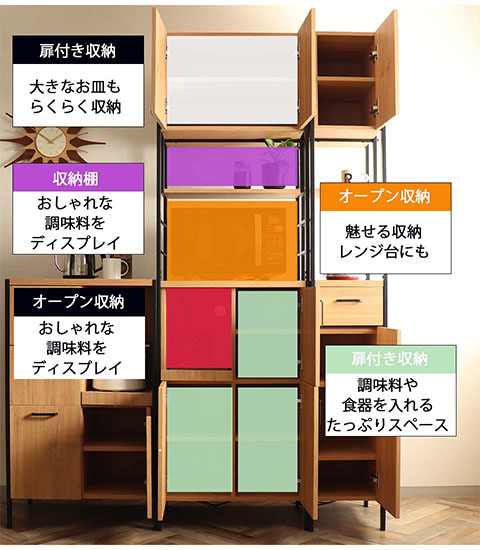 おしゃれなヴィンテージ調のインダストリアル感ある食器棚 キッチンボード レンジラック コンセント付 北欧 幅60cm ダークブラウン-13