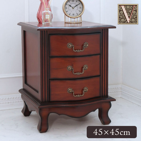 猫脚のナイトテーブルとして使えるおしゃれな3段のチェスト 45cm 輸入家具 マホガニー アンティーク調 収納-15