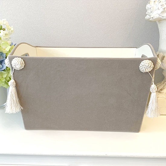 ジェニファーテイラー マガジンラックホルダー おもちゃ箱 おしゃれ ベロア グレージュ 送料無料-3