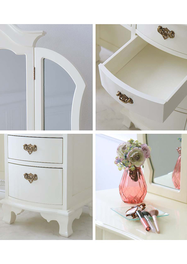 ドレッサー おしゃれ 完成品 収納 三面鏡 姫系 ロココ調 輸入家具  