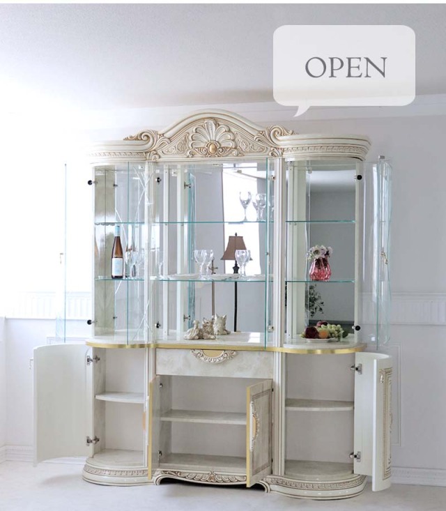 イタリア製 高級イタリア家具 レオナルドシリーズの4枚扉のゴージャスなショーケースキャビネット（LEDライト付き） 180cm-6