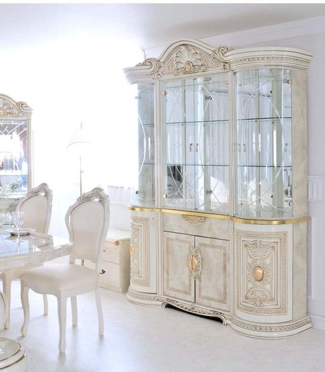 イタリア製 高級イタリア家具 レオナルドシリーズの4枚扉のゴージャスなショーケースキャビネット（LEDライト付き） 180cm-13