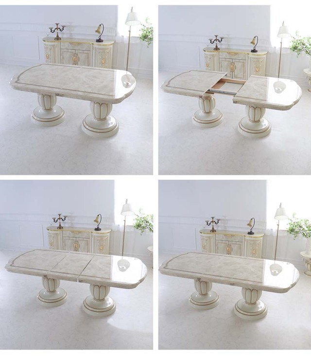 イタリア製 高級イタリア家具 レオナルドシリーズの伸長式の4人掛けのダイニングテーブル5点セット-16