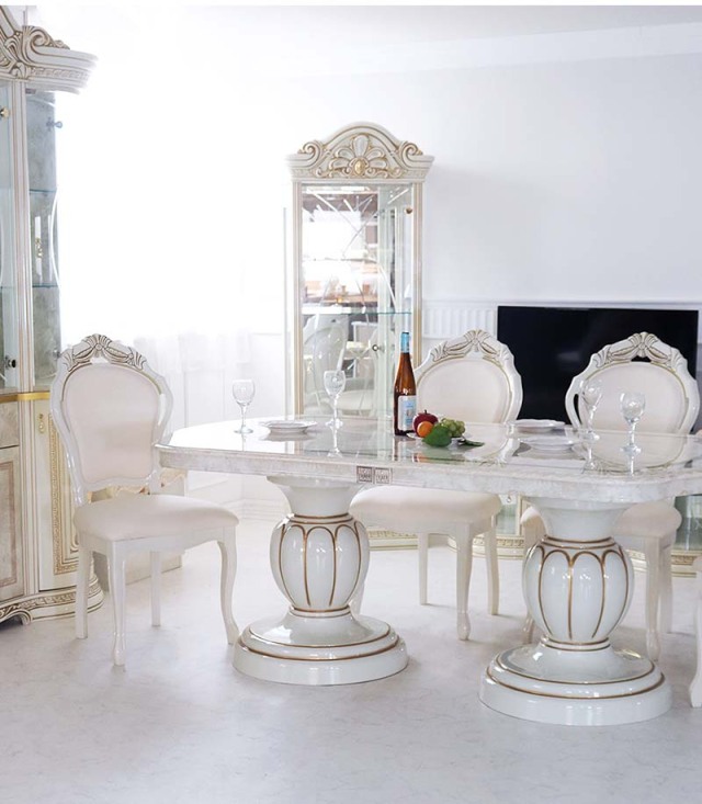 イタリア製 高級イタリア家具 レオナルドシリーズの伸長式の4人掛けのダイニングテーブル5点セット-19