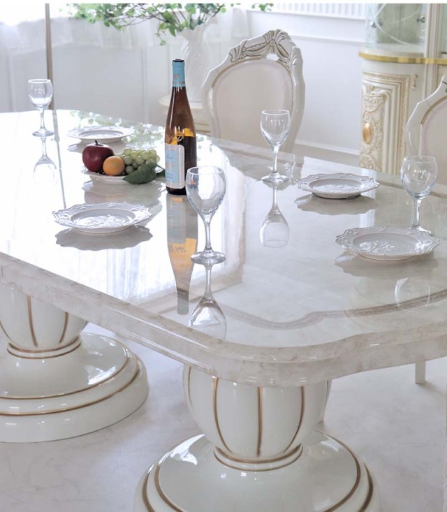 イタリア製 高級イタリア家具 レオナルドシリーズの伸長式の6人掛けのダイニングテーブル7点セット-3