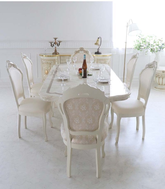 イタリア製 高級イタリア家具 レオナルドシリーズの伸長式の6人掛けのダイニングテーブル7点セット-10