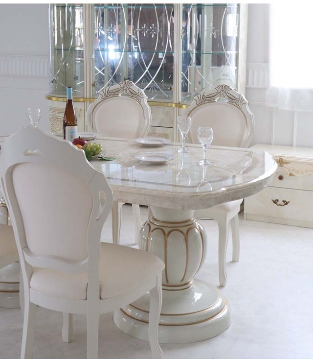 イタリア製 高級イタリア家具 レオナルドシリーズの伸長式の6人掛けのダイニングテーブル7点セット-12