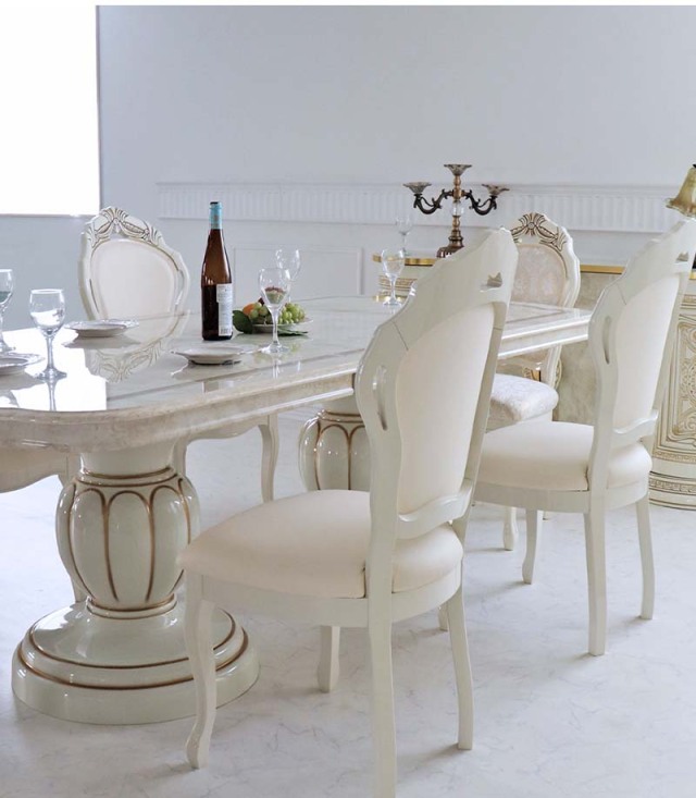 イタリア製 高級イタリア家具 レオナルドシリーズの伸長式の6人掛けのダイニングテーブル7点セット-21