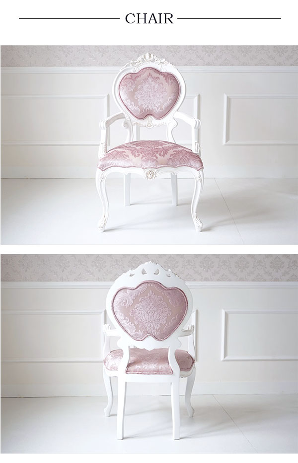 輸入家具の2人掛けのテーブル3点セット。アンティークな塗装を施したアイボリーホワイトの姫系インテリア-3