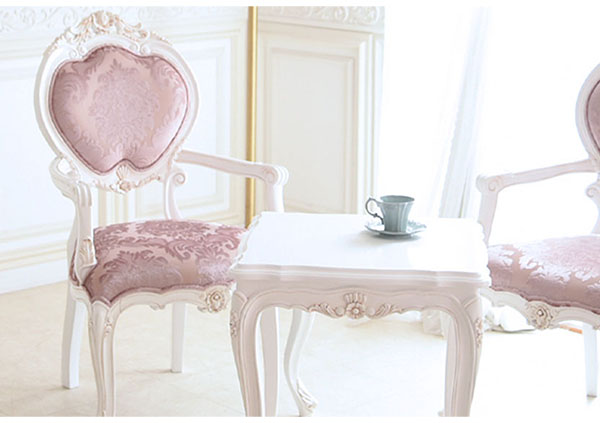 輸入家具の2人掛けのテーブル3点セット。アンティークな塗装を施したアイボリーホワイトの姫系インテリア-11