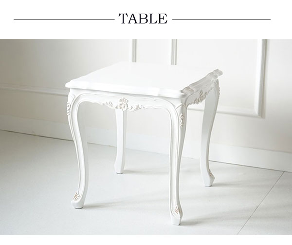 輸入家具の2人掛けのテーブル3点セット。アンティークな塗装を施したアイボリーホワイトの姫系インテリア-14