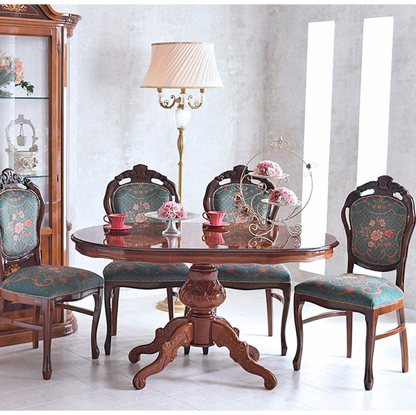 イタリア製 象嵌オーバルダイニングセット5P （グリーンフラワー  