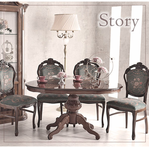 イタリア製 象嵌オーバルダイニングセット5P （グリーンフラワー  