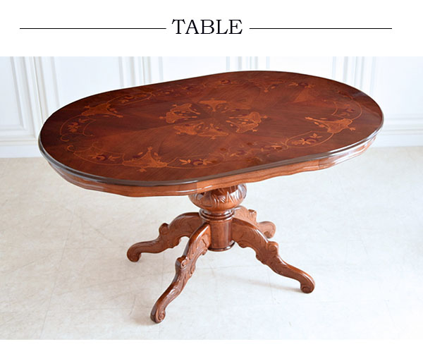 イタリア製 象嵌オーバルダイニングセット5P （グリーンフラワー  