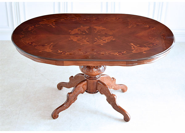 イタリア製 象嵌オーバルダイニングセット5P （ブルーフラワー  