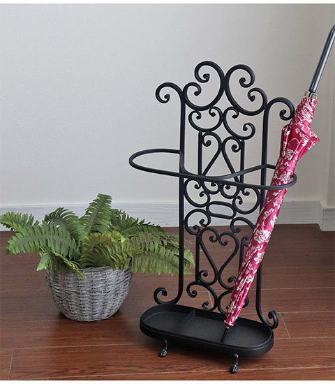 アンティーク調のクラシックなアイアン傘立て。スリム＆コンパクトな省スペース設計。-2