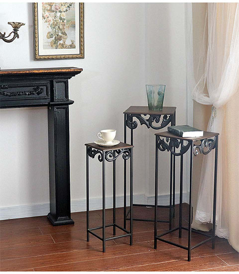 アンティーク調 木製 ネストテーブル3点セット-1