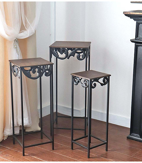 アンティーク調 木製 ネストテーブル3点セット-5