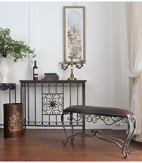 アンティーク調 アイアン製 ロングスツール レザー調 猫脚 輸入家具-1