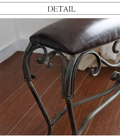 アンティーク調 アイアン製 ロングスツール レザー調 猫脚 輸入家具-6