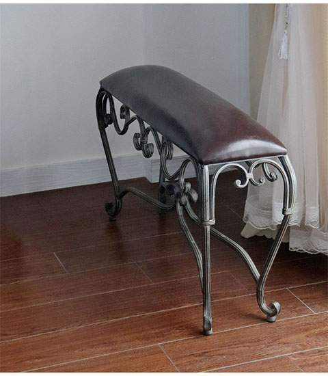 アンティーク調 アイアン製 ロングスツール レザー調 猫脚 輸入家具-9