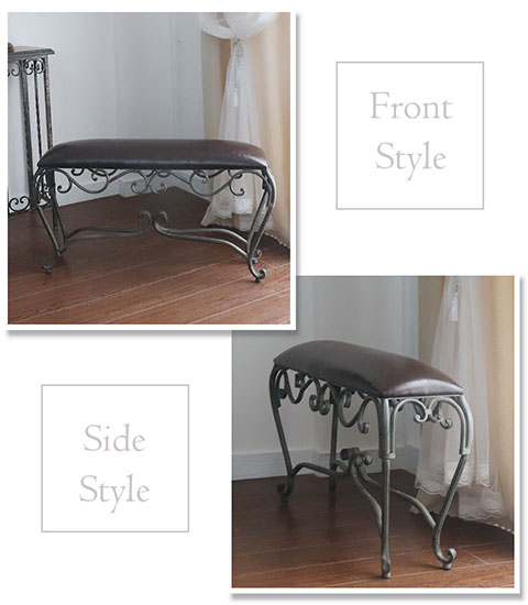 アンティーク調 アイアン製 ロングスツール レザー調 猫脚 輸入家具-11