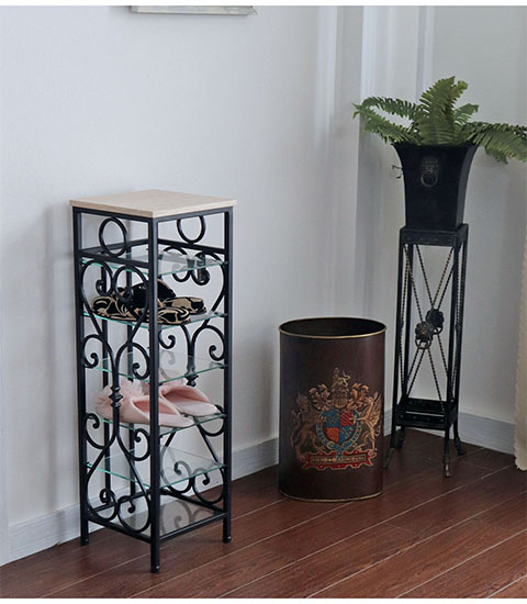 アンティーク調 おしゃれなアイアンスリッパラック ガラスラック 輸入家具-1