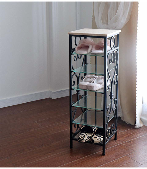アンティーク調 おしゃれなアイアンスリッパラック ガラスラック 輸入家具-4