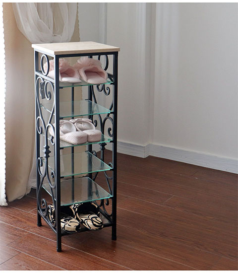 アンティーク調 おしゃれなアイアンスリッパラック ガラスラック 輸入家具-10