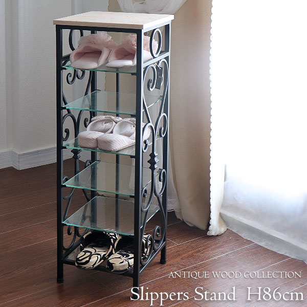 アンティーク調 おしゃれなアイアンスリッパラック ガラスラック 輸入家具-12