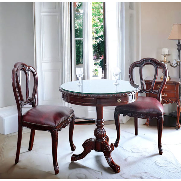 マホガニー材 ベネシア アンティーク調 ダイニングテーブル 幅80cm｜Y  